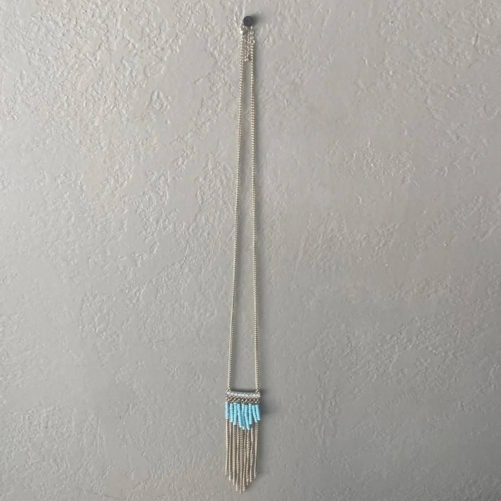 Anthropologie Shiraleah Eulalia Necklace Turquoise Fringe Chains